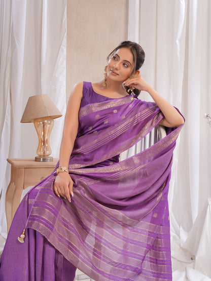 Purple Dola Silk Saree With Zari Borders