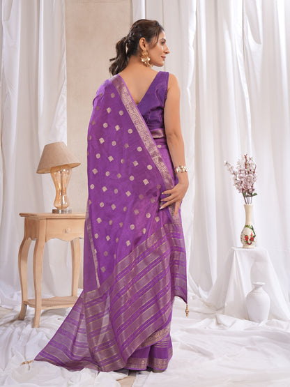 Purple Dola Silk Saree With Zari Borders