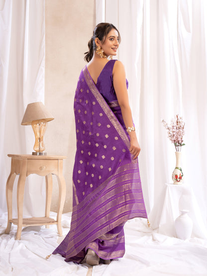 Purple Dola Silk Saree With Zari Borders