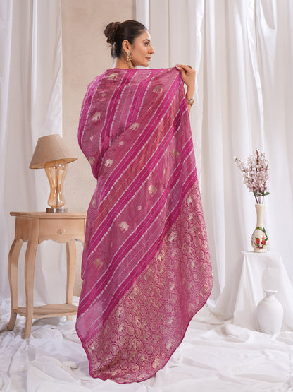 Wine Tissue Silk Saree With Zari Borders
