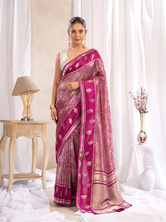 Wine Katan Silk Saree With Zari Borders