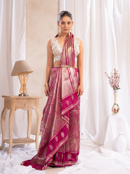 Wine Katan Silk Saree With Zari Borders