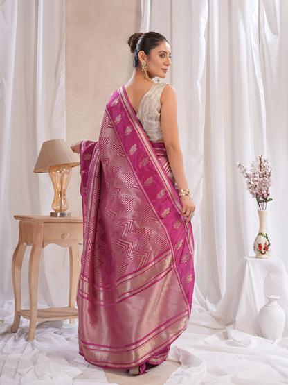 Wine Katan Silk Saree With Zari Borders