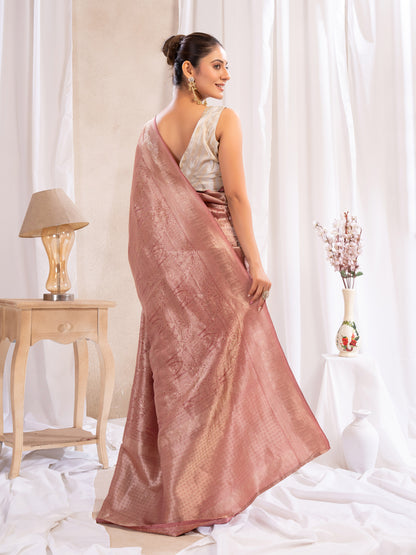 Onion Pink Banarasi Saree With Zari Borders