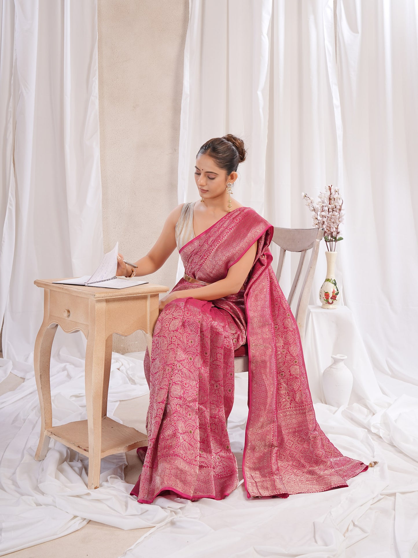Red Banarasi Saree With Zari Borders