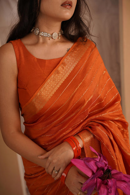 Orange Dola Silk Saree With Zari Borders