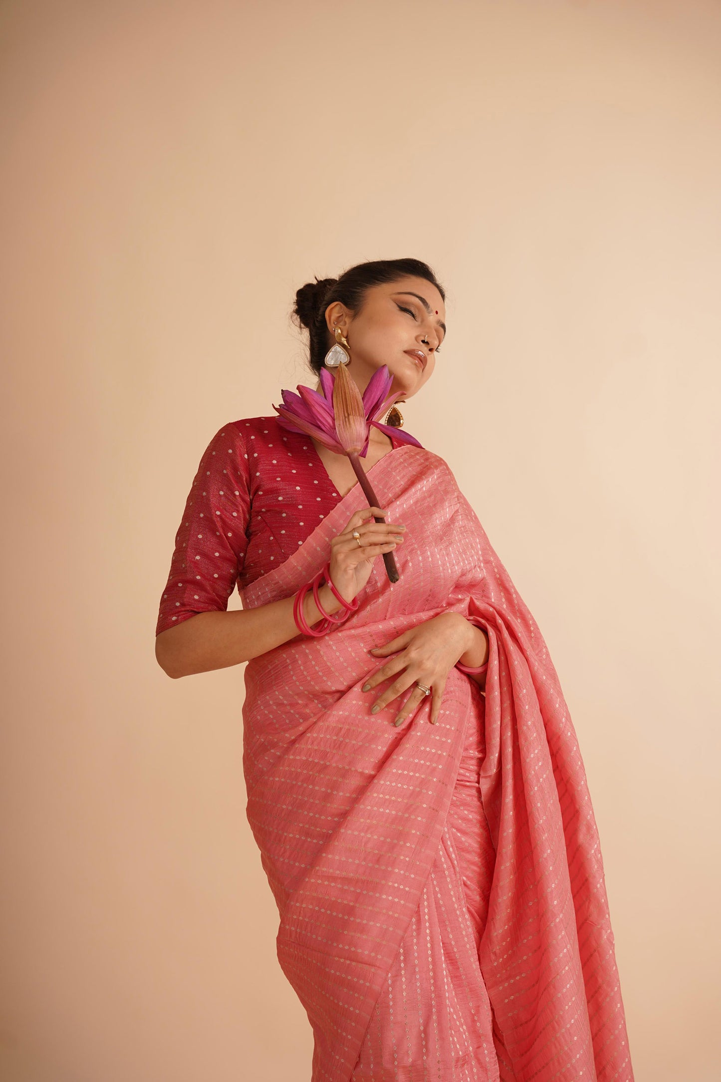 Baby Pink Dola Silk Saree With Zari Borders