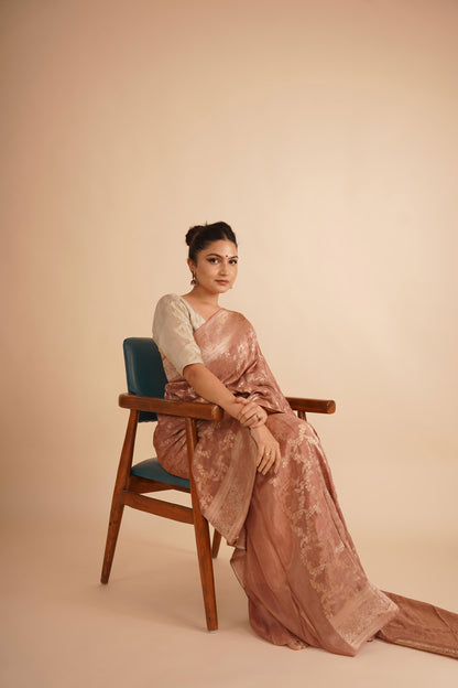 Coffee Katan Silk Saree With Zari Borders