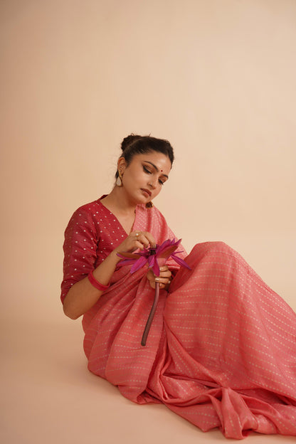 Baby Pink Dola Silk Saree With Zari Borders