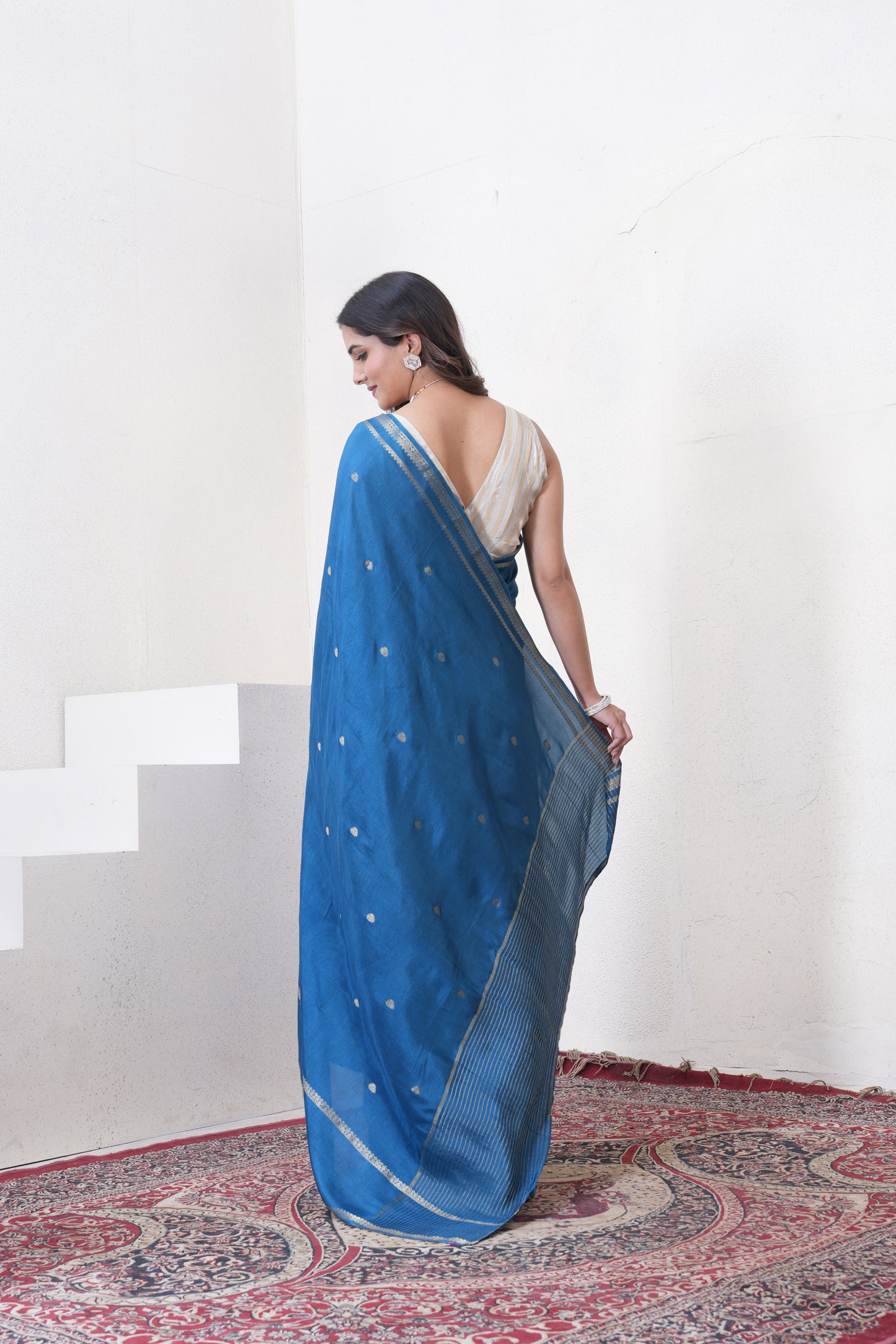 Dark Blue Dola Silk Saree With Zari Borders