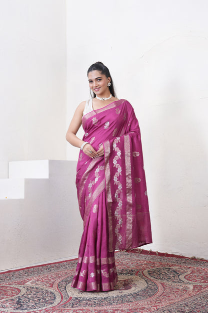 Maroon Dola Silk Saree With Zari Borders