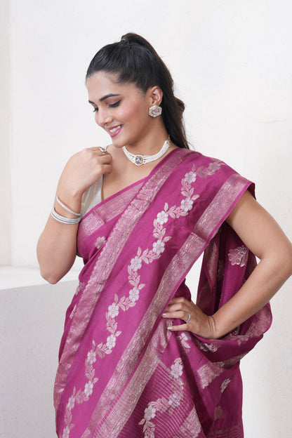 Maroon Dola Silk Saree With Zari Borders