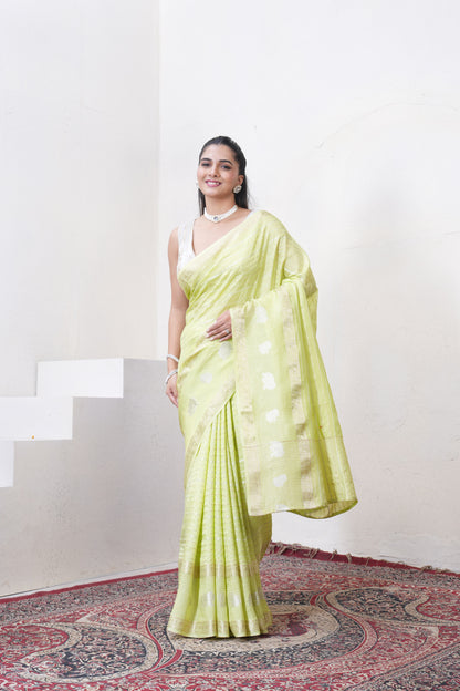 Green Dola Silk Saree With Zari Borders