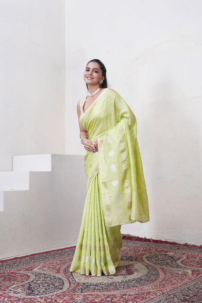 Green Dola Silk Saree With Zari Borders