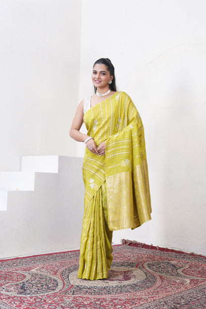 Green Katan Silk Saree With Zari Borders