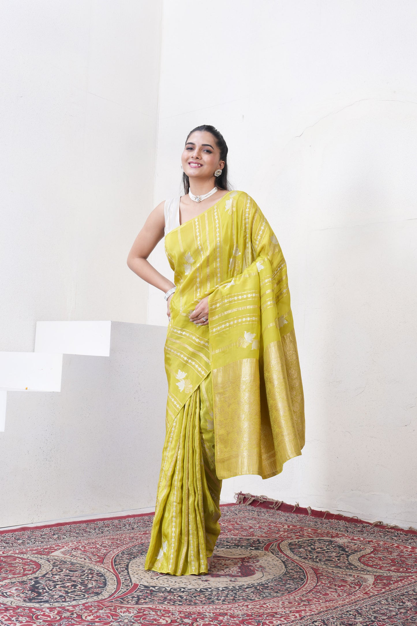 Green Katan Silk Saree With Zari Borders