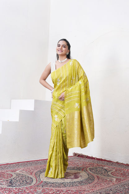 Green Katan Silk Saree With Zari Borders