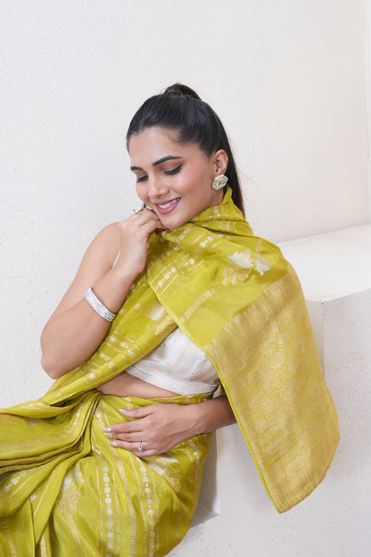 Green Katan Silk Saree With Zari Borders