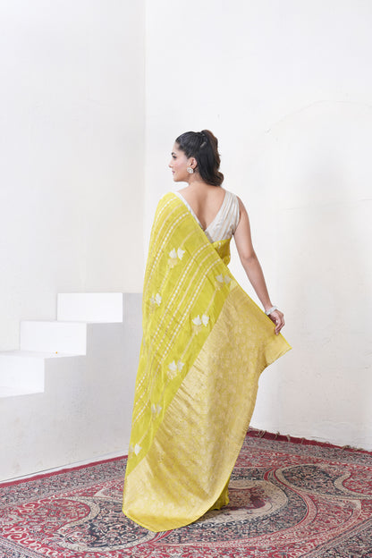 Green Katan Silk Saree With Zari Borders