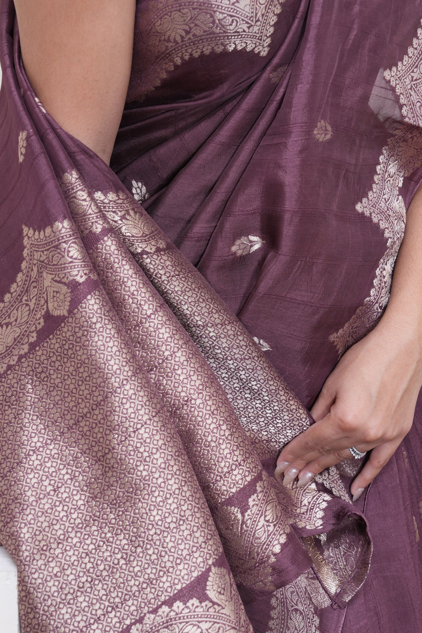 Wine Tussar Silk Saree With Zari Borders