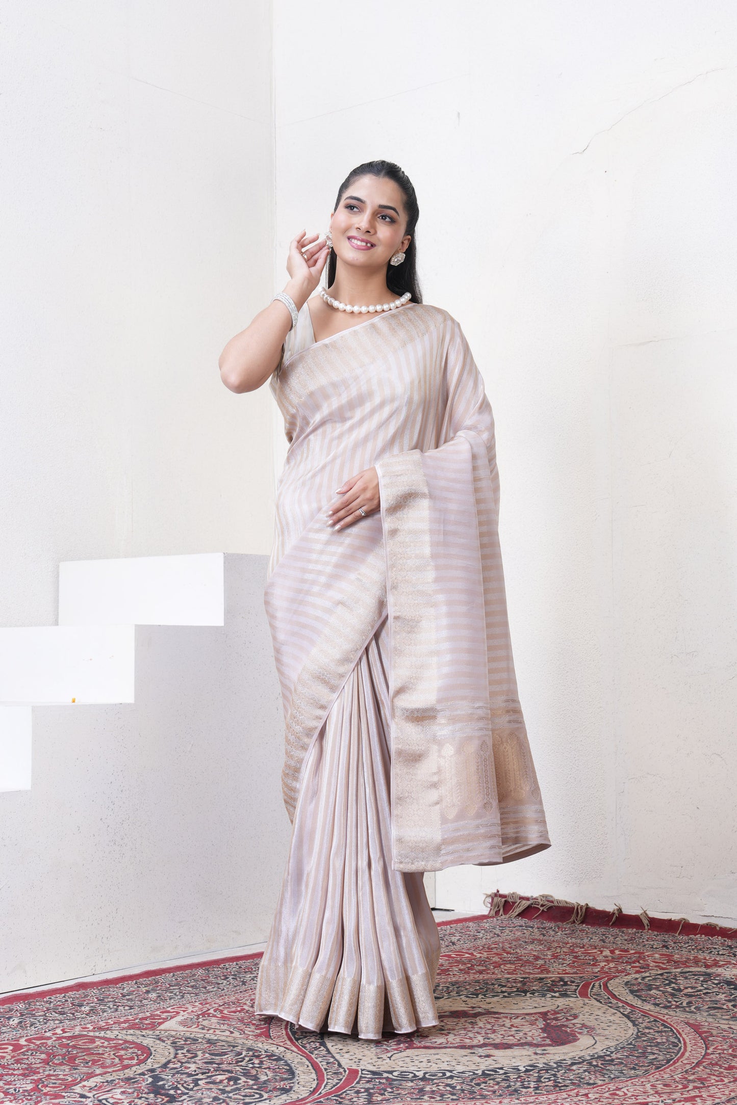 Lylac Tissue Silk Saree With Zari Borders