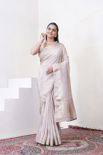Lylac Tissue Silk Saree With Zari Borders