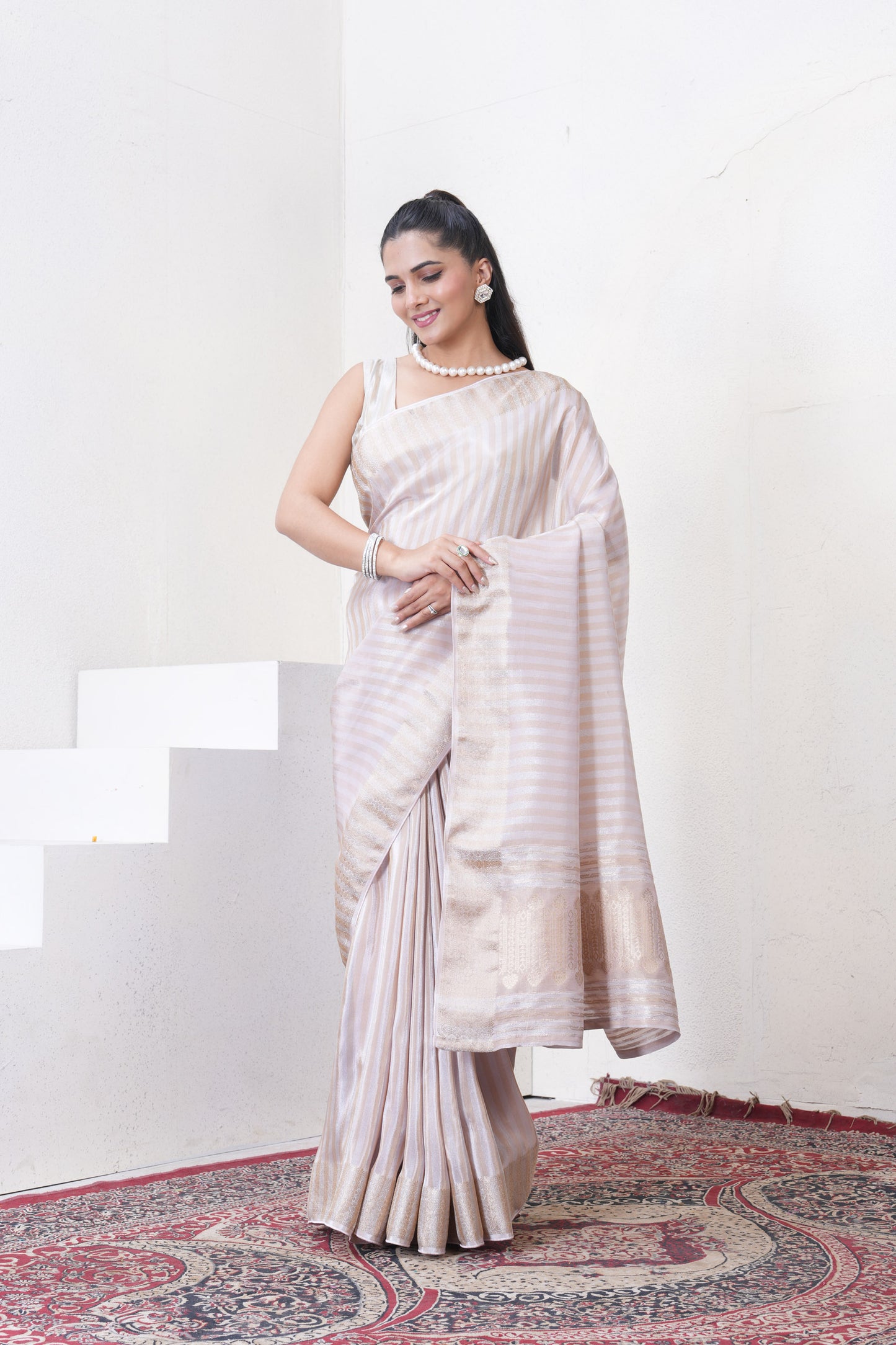 Lylac Tissue Silk Saree With Zari Borders