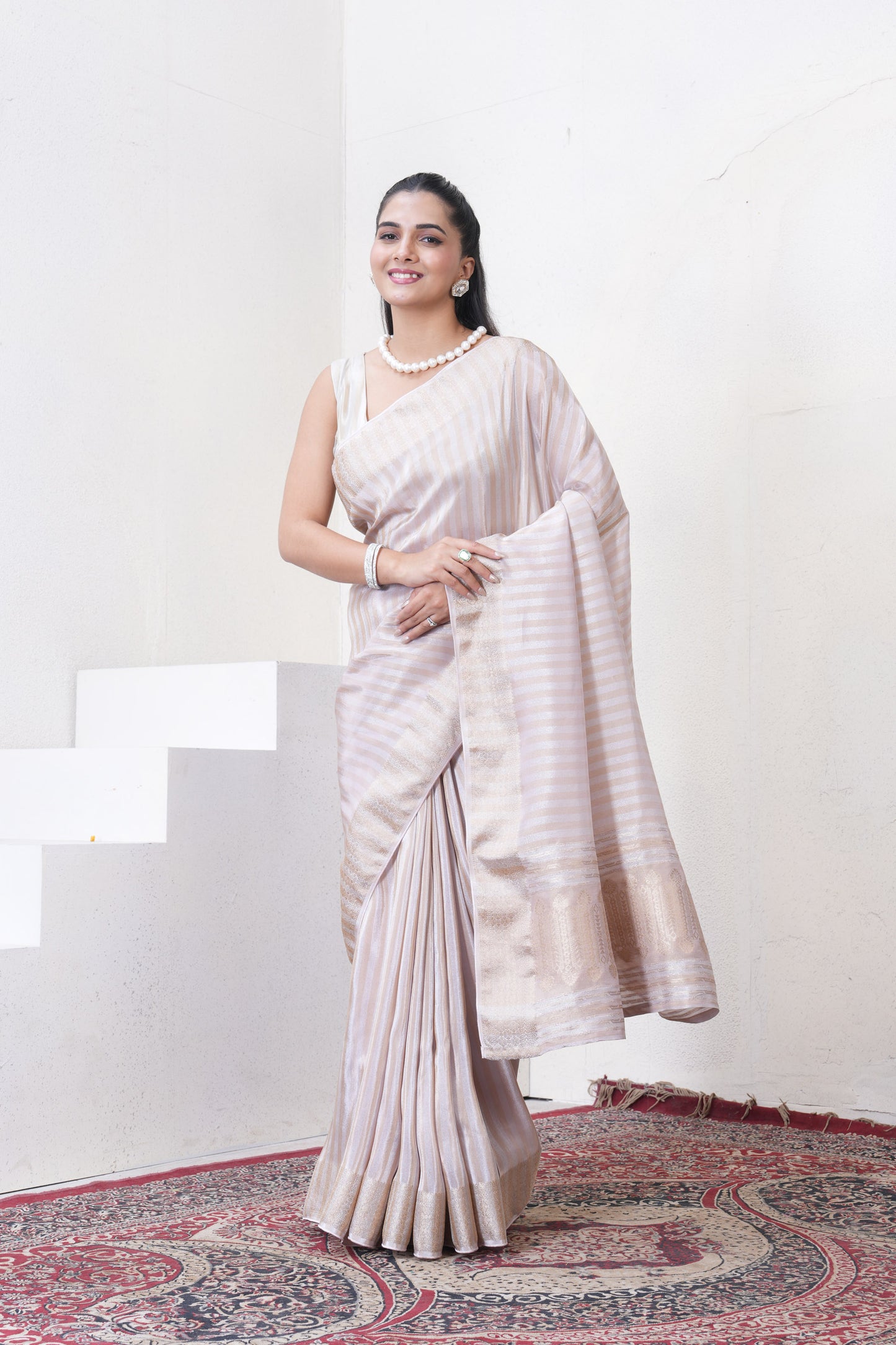 Lylac Tissue Silk Saree With Zari Borders