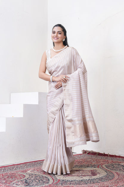 Lylac Tissue Silk Saree With Zari Borders