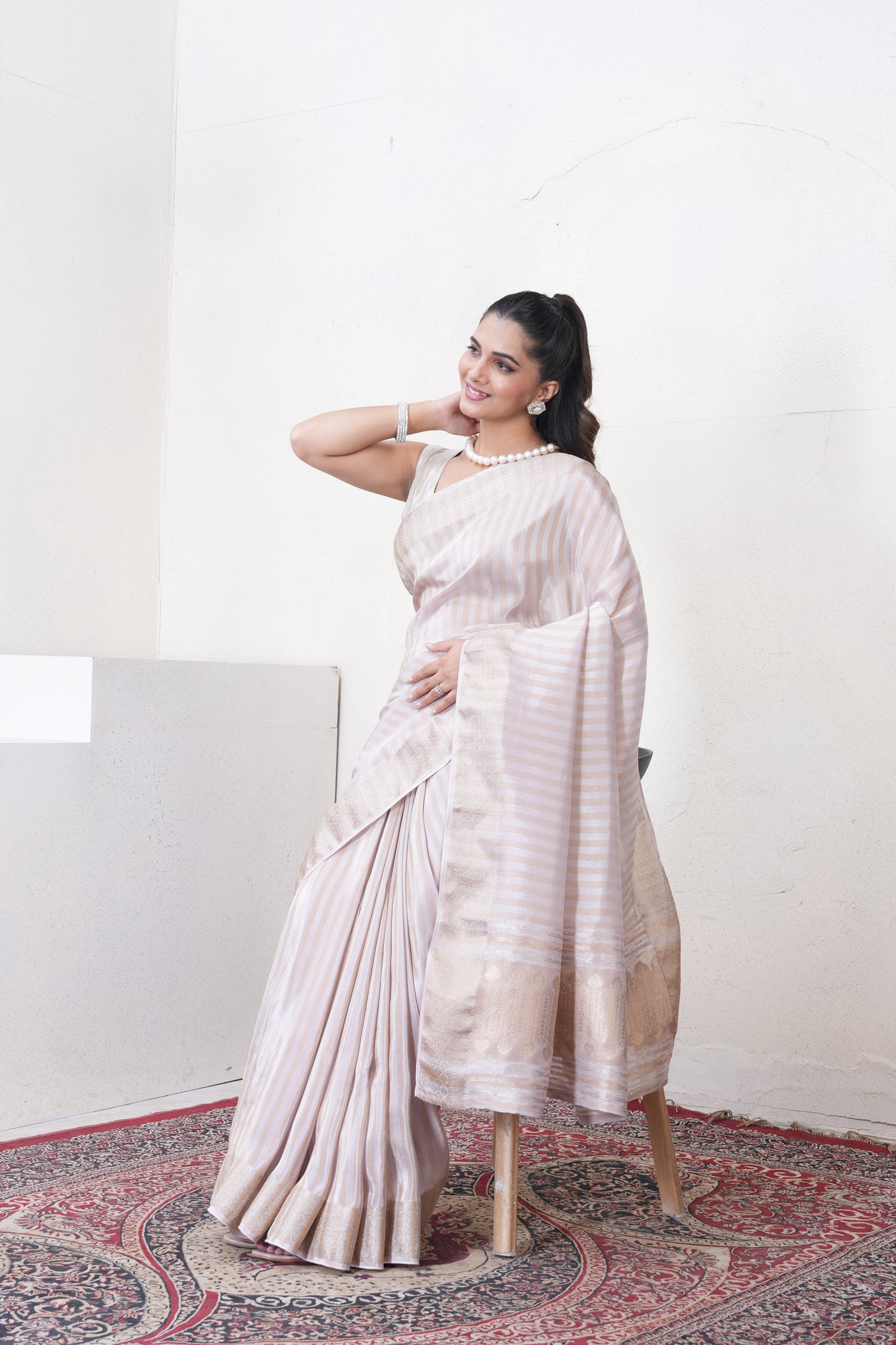 Lylac Tissue Silk Saree With Zari Borders