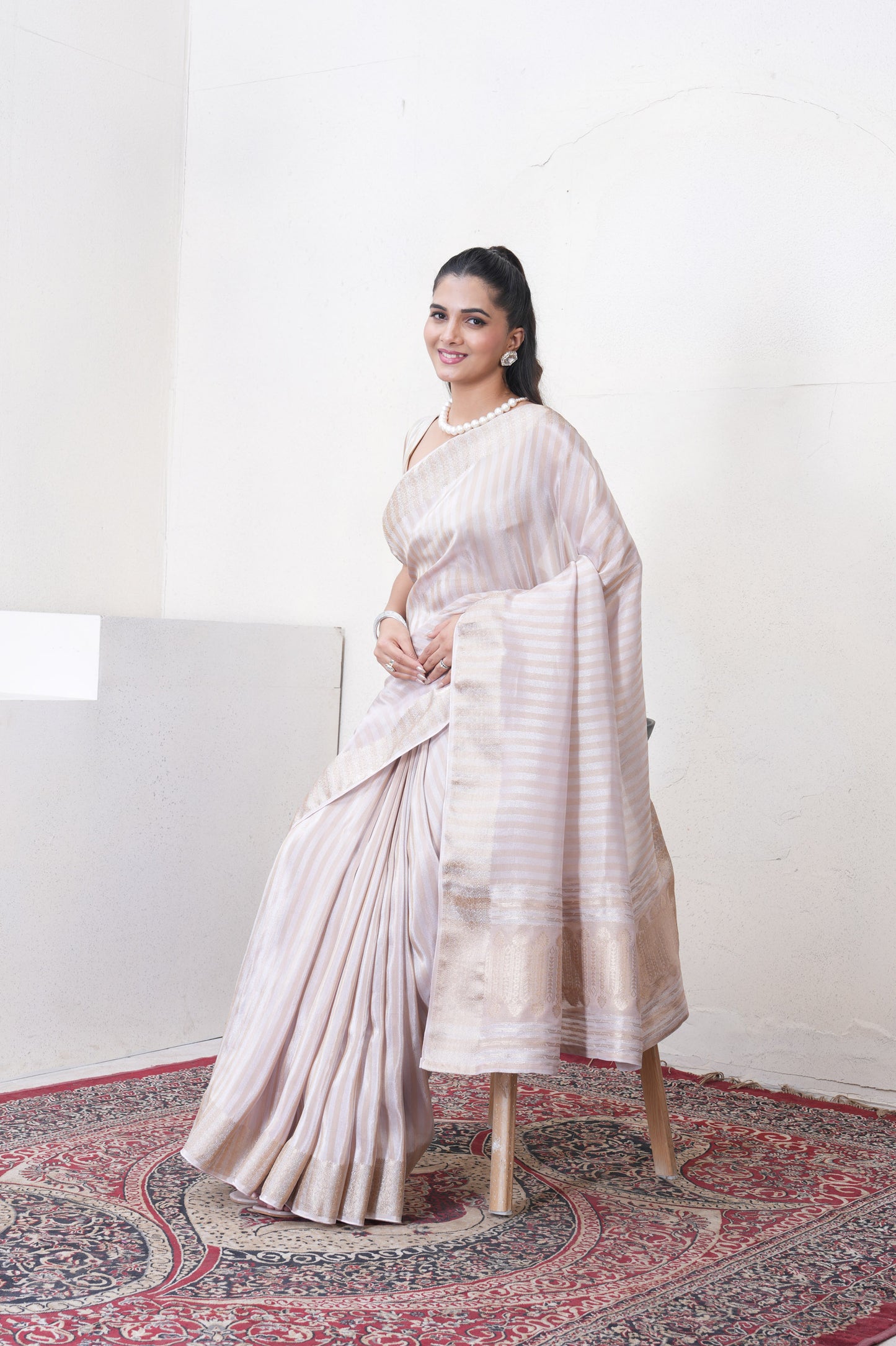 Lylac Tissue Silk Saree With Zari Borders
