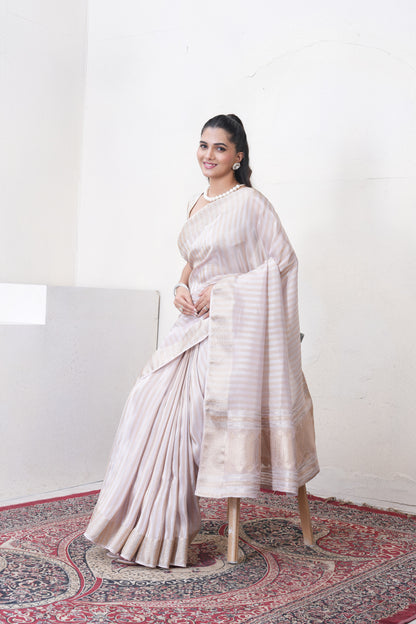 Lylac Tissue Silk Saree With Zari Borders