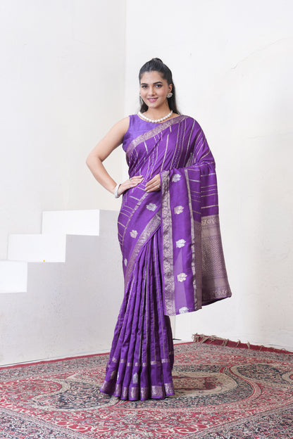 Purple Dola Silk Saree With Zari Borders
