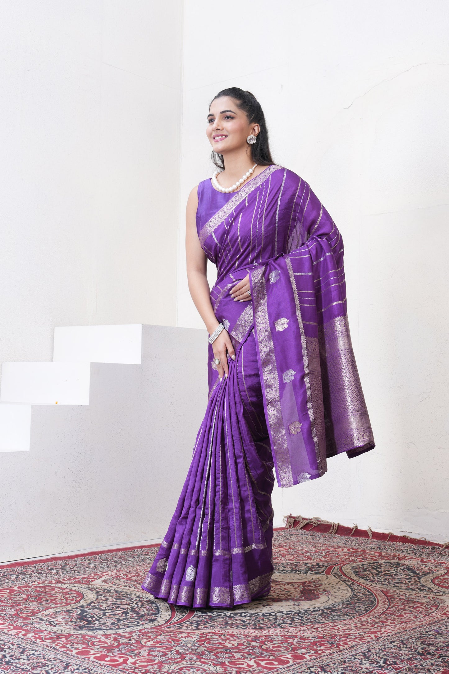 Purple Dola Silk Saree With Zari Borders