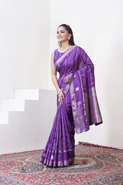 Purple Dola Silk Saree With Zari Borders