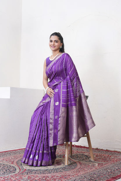 Purple Dola Silk Saree With Zari Borders