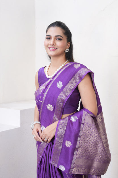 Purple Dola Silk Saree With Zari Borders