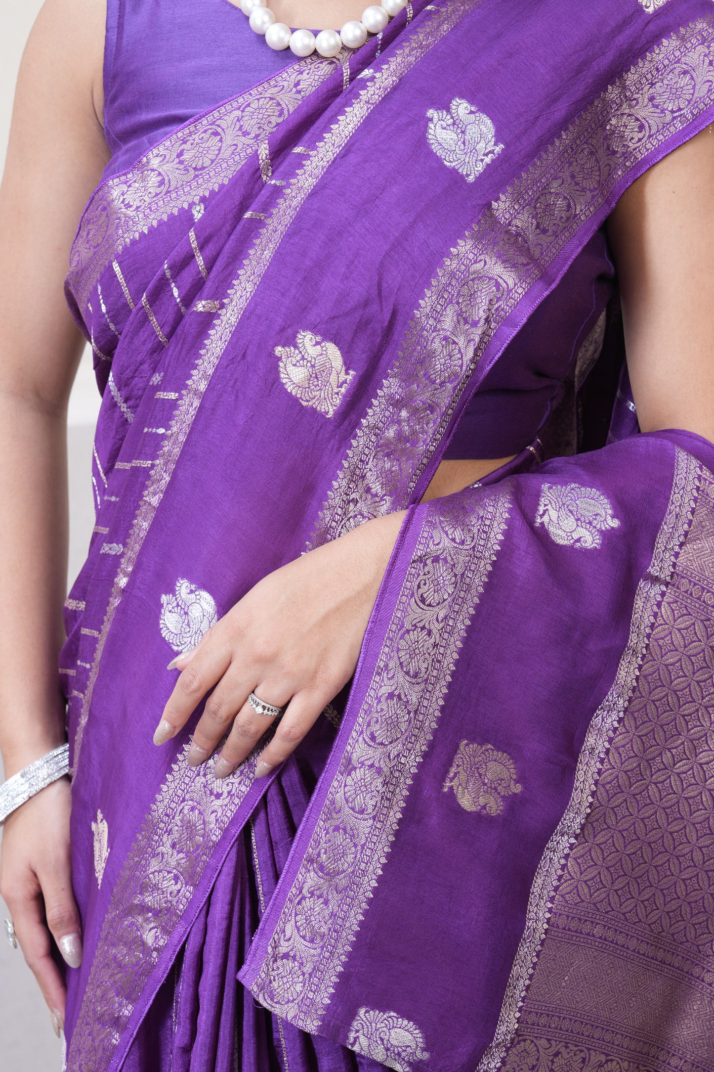 Purple Dola Silk Saree With Zari Borders