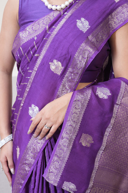 Purple Dola Silk Saree With Zari Borders