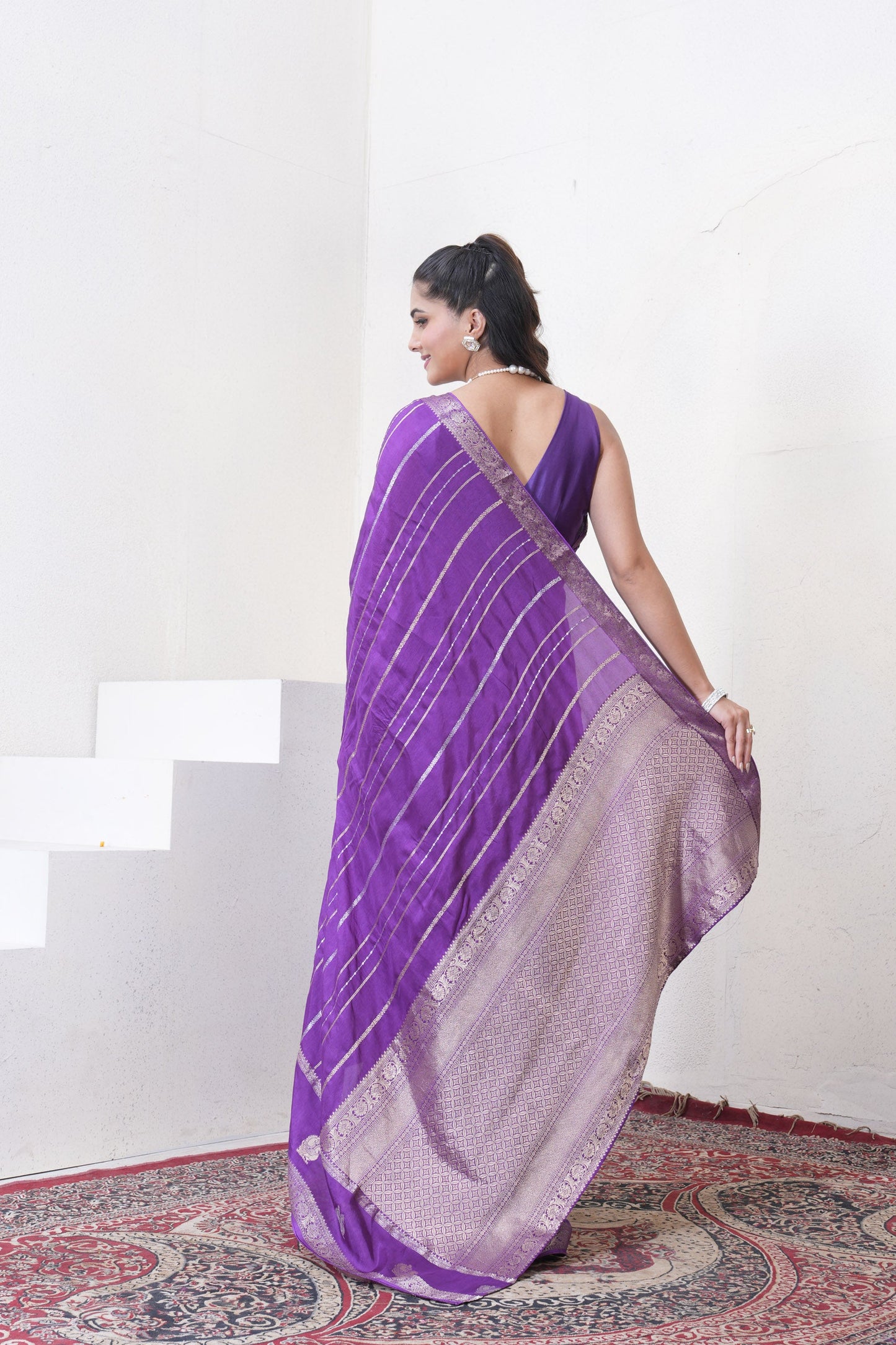 Purple Dola Silk Saree With Zari Borders