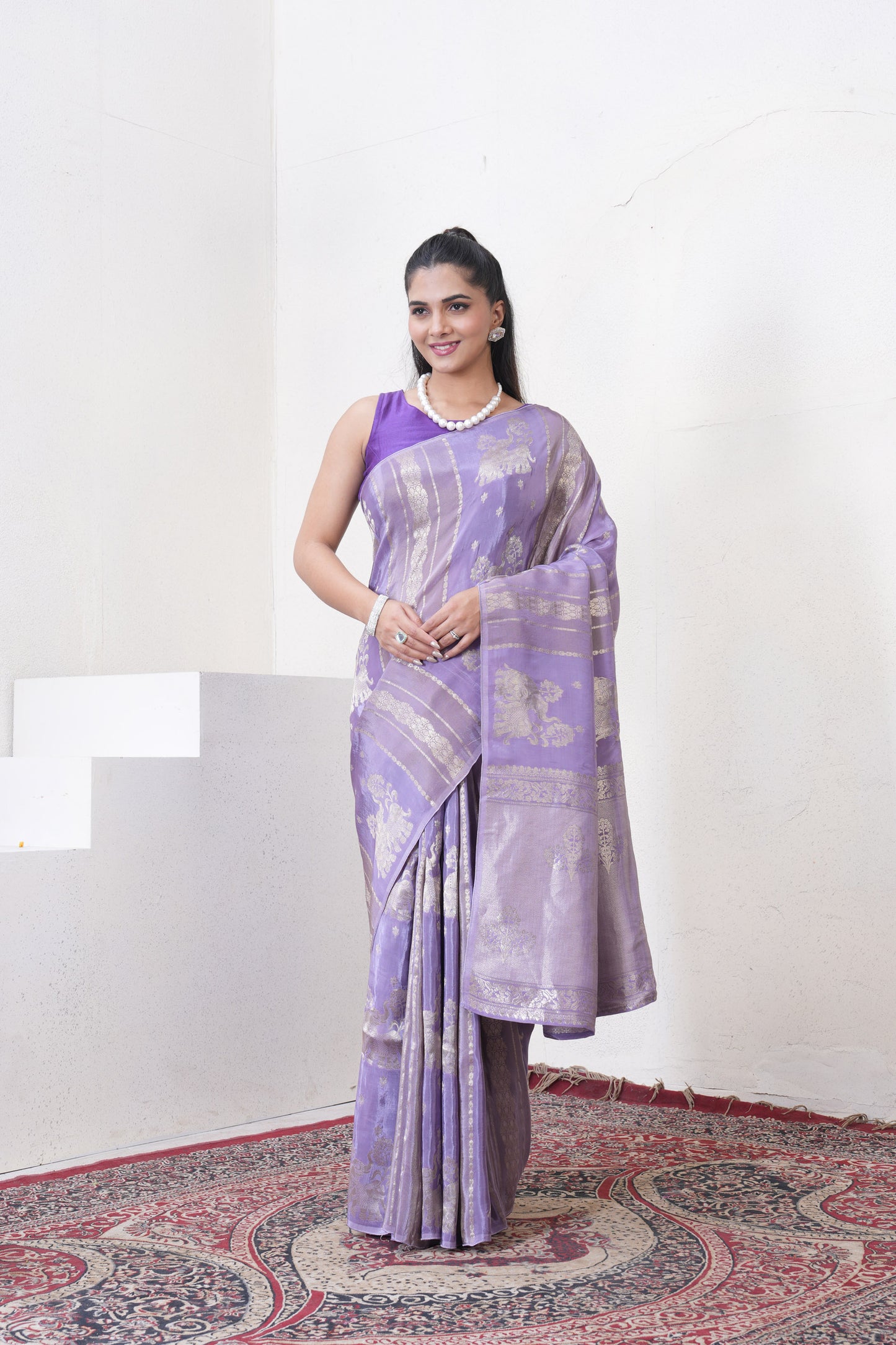 Lylac Katan Silk Saree With Zari Borders