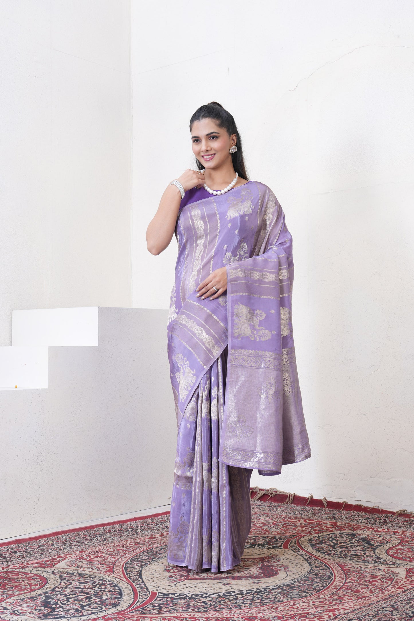 Lylac Katan Silk Saree With Zari Borders