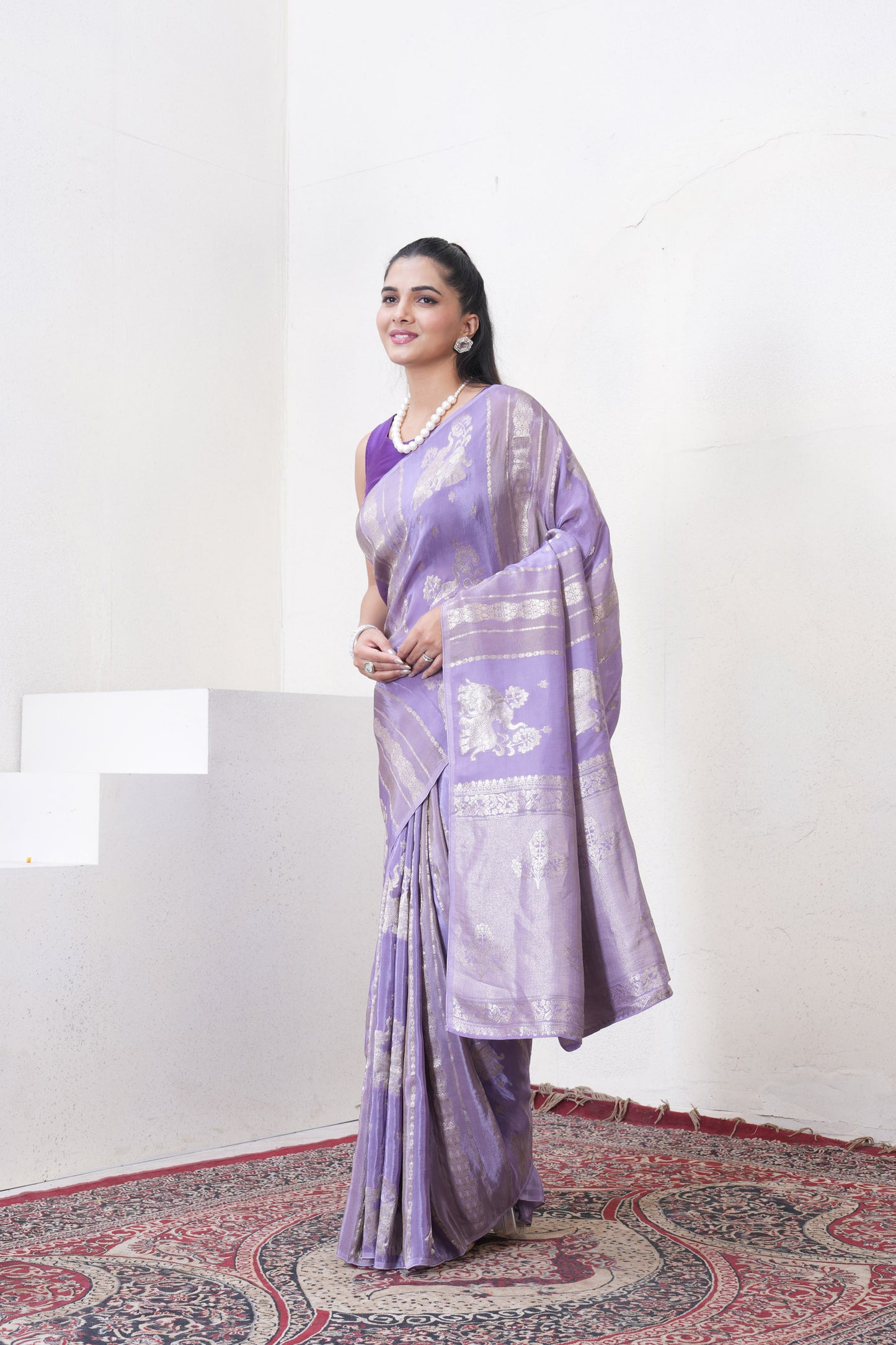 Lylac Katan Silk Saree With Zari Borders