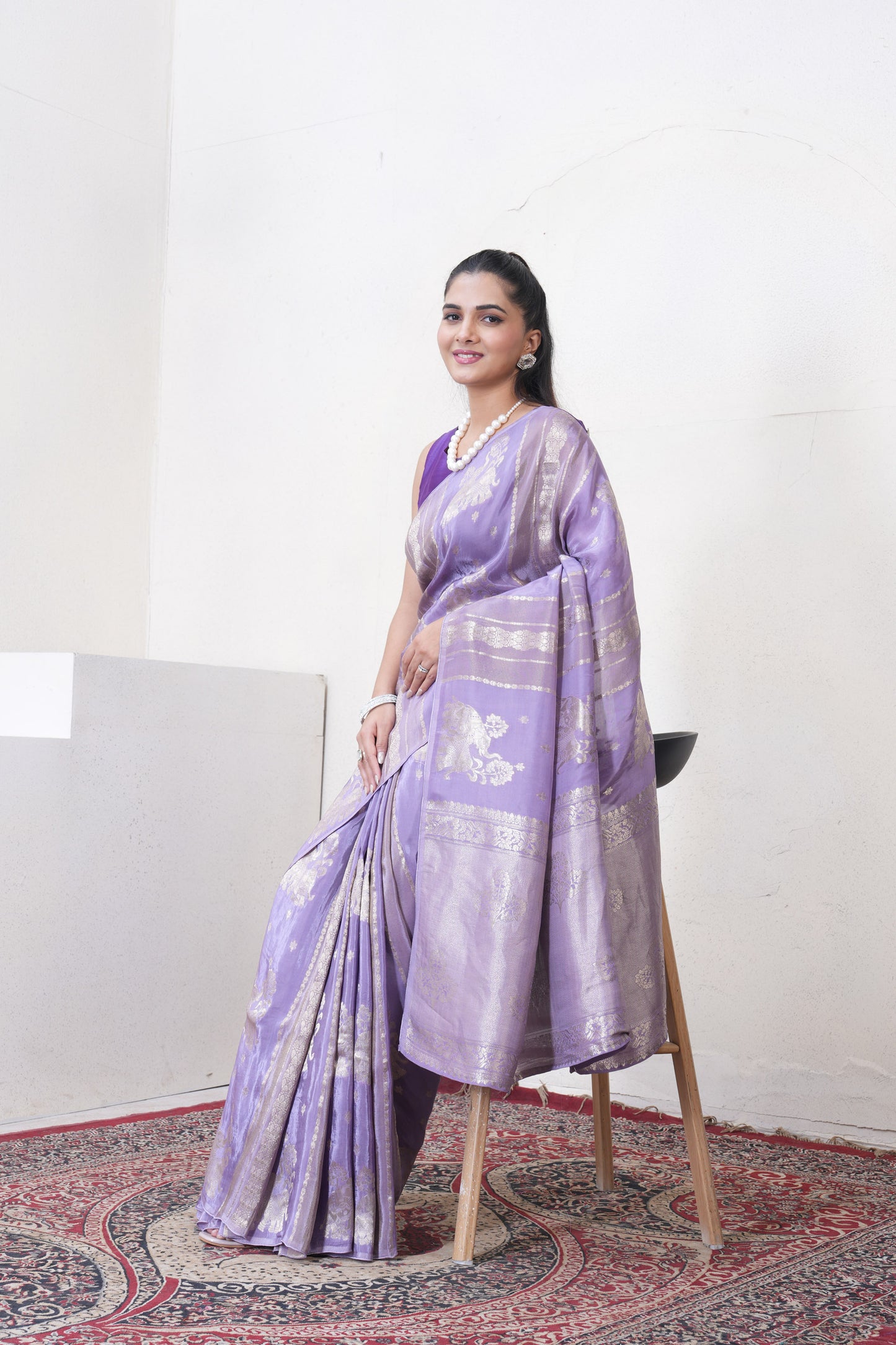 Lylac Katan Silk Saree With Zari Borders