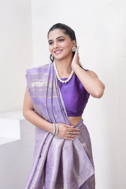 Lylac Katan Silk Saree With Zari Borders