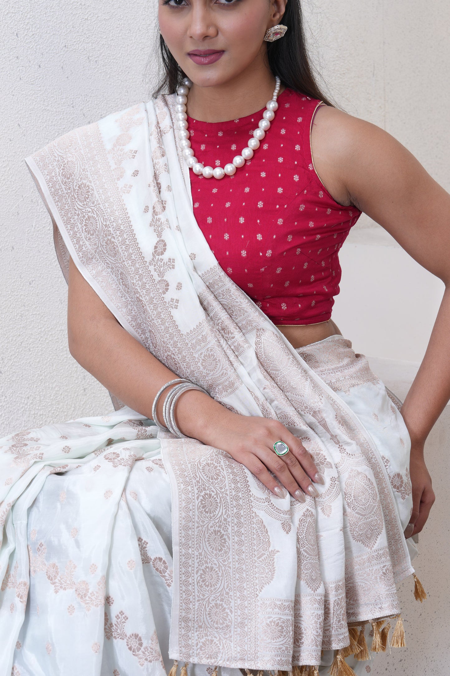 Off White Katan Silk Saree With Zari Borders
