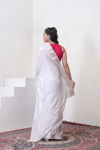 Off White Tissue Silk Saree With Zari Borders