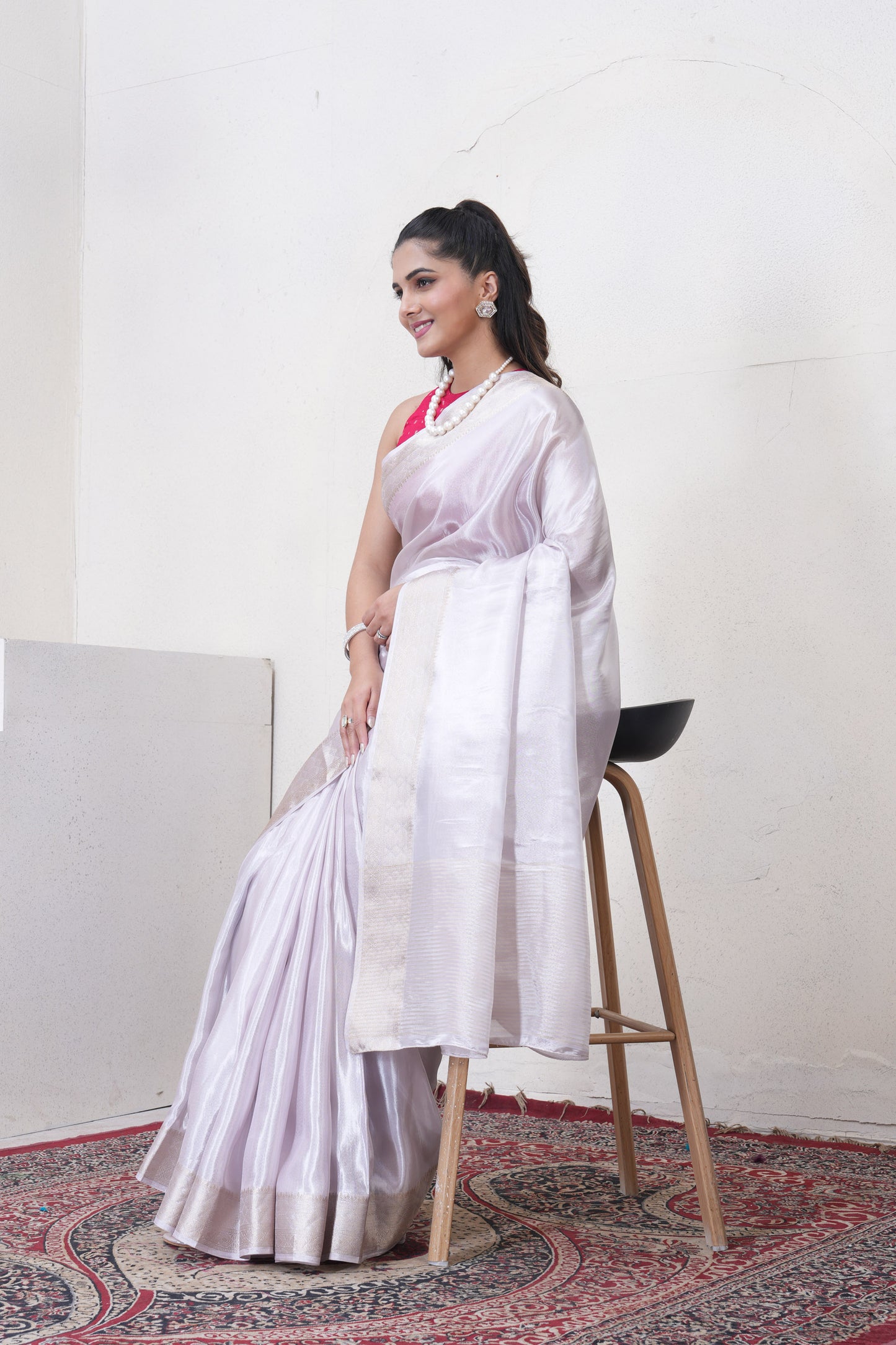 Off White Tissue Silk Saree With Zari Borders