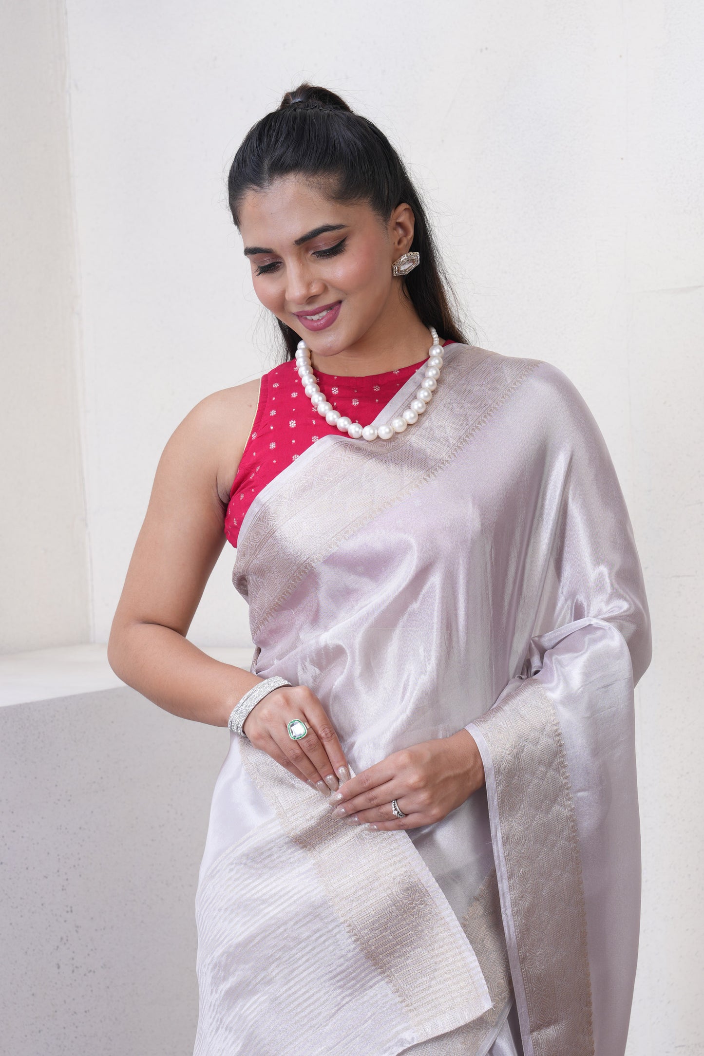 Off White Tissue Silk Saree With Zari Borders