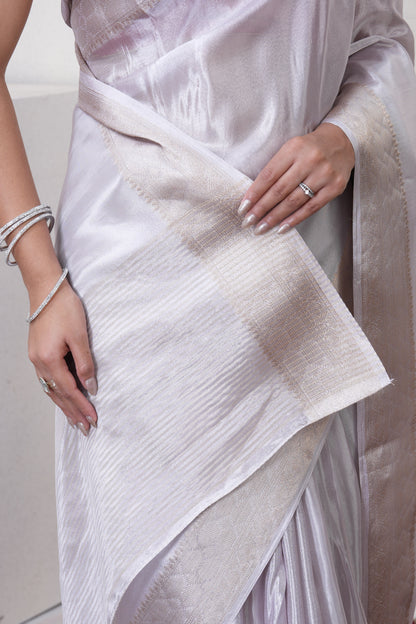 Off White Tissue Silk Saree With Zari Borders